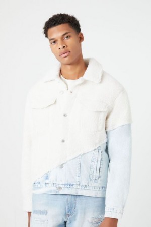 Casacas Forever 21 Faux Shearling Amp Denim Trucker Hombre Creme Azules | 3nCTeeKWSUS