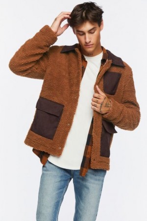 Casacas Forever 21 Faux Shearling Snap Button Hombre Marrones | 4sIcfbP66pI