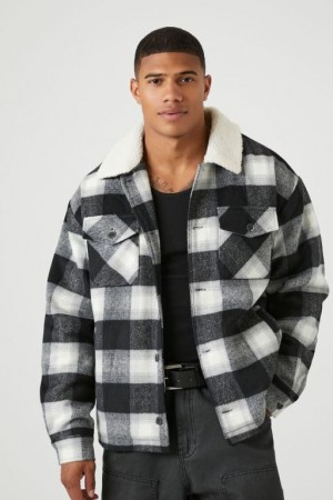 Casacas Forever 21 Faux Shearling Trim Plaid Hombre Negras Multicolor | GjM3HrjLTWZ