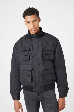 Casacas Forever 21 Funnel Neck Cargo Bomber Hombre Negras | pGmxmgpNfi1