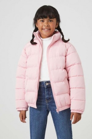 Casacas Forever 21 Girls Funnel Neck Puffer Niños Rosas | cN53vfsBg45