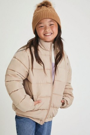 Casacas Forever 21 Girls Funnel Neck Puffer Niños Marrones | FoYI9dbev3G