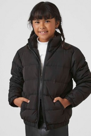 Casacas Forever 21 Girls Funnel Neck Puffer Niños Negras | SZk2o8ZfQbi