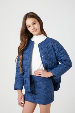 Casacas Forever 21 Girls Heart Acolchado Puffer Niños Azul Marino | uiuFctAiRdD