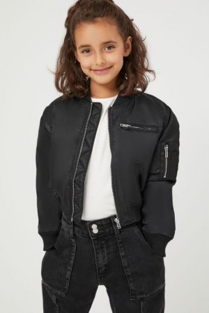 Casacas Forever 21 Girls Zip Up Bomber Niños Negras | CEuAp4G5UAi