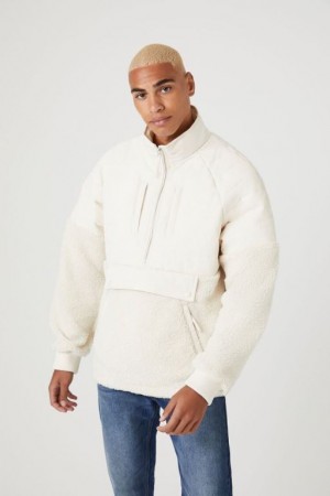 Casacas Forever 21 Half Zip Faux Shearling Puffer Hombre Creme | 8PMVvpyYXm7