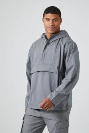 Casacas Forever 21 Half Zip Hooded Hombre Gris | HVsh9Ml6osY