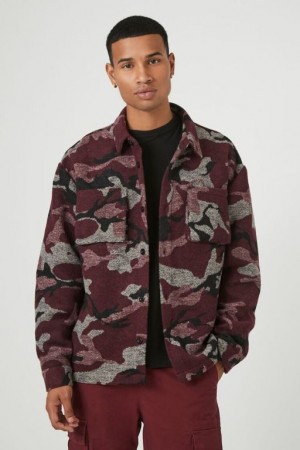 Casacas Forever 21 Jacquard Camo Print Hombre Burdeos Multicolor | YemCw1BhIBn