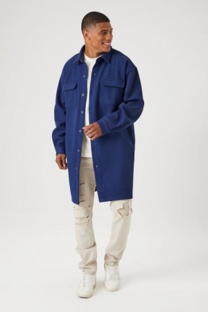 Casacas Forever 21 Longline Button Front Coat Hombre Azules | 5yU6vxHODG1