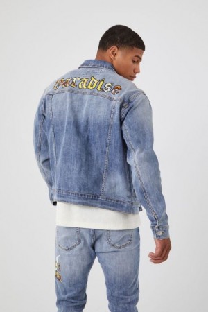 Casacas Forever 21 Paradise Patch Denim Trucker Hombre Azules Multicolor | thYIRE6liQC