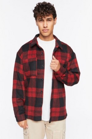 Casacas Forever 21 Plaid Button Up Hombre Rojas Negras | fgPmCiUvcGb