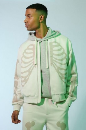 Casacas Forever 21 Skeleton Bomber Hombre Creme Gris Marrones | KvURdkuKrvI