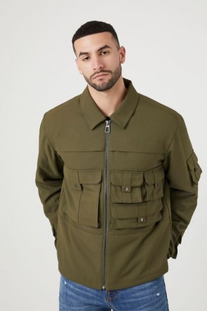 Casacas Forever 21 Zip Up Cargo Trucker Hombre Verde Oliva | 30bNuL1w82T