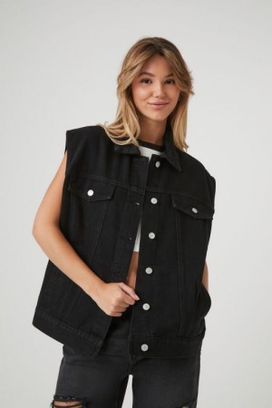 Chaleco Forever 21 Button Up Denim Mujer Negras | 8Ts1FzD1kTj