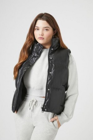 Chaleco Forever 21 Faux Cuero Acolchado Puffer Mujer Negras | 1vnn1Q5DNHE