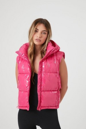 Chaleco Forever 21 Faux Patent Cuero Puffer Mujer Rosas | ANrzZ89NCgV