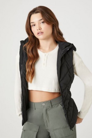 Chaleco Forever 21 Hooded Acolchado Puffer Mujer Negras | dCKQBRVyeqo