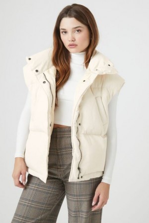 Chaleco Forever 21 Oversized Acolchado Puffer Mujer Creme | K6416xC9aG0