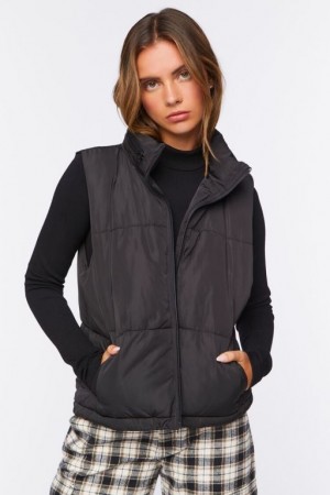 Chaleco Forever 21 Zip Up Puffer Mujer Negras | kI4KcONnjsZ