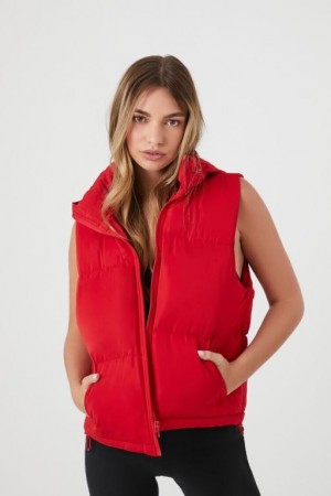 Chaleco Forever 21 Zip Up Puffer Mujer Rojas | KCIZ2x3IDN4