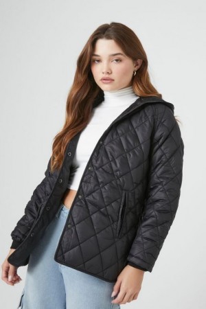 Chaqueta Acolchada Forever 21 Acolchado Hooded Puffer Mujer Negras | tVCmwY7aJU4