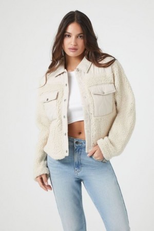 Chaqueta Acolchada Forever 21 Acolchado Faux Shearling Mujer Blancas | 0vYJ12qSJz6