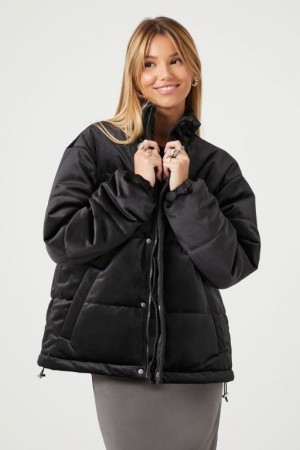 Chaqueta Acolchada Forever 21 Acolchado Toggle Puffer Mujer Negras | KTvxP785d5k