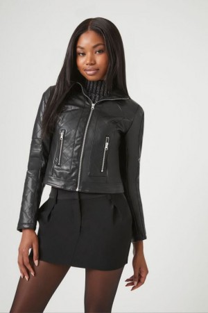 Chaqueta Acolchada Forever 21 Acolchado Faux Cuero Moto Mujer Negras | DOPjxWLHGWT