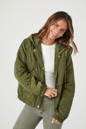 Chaqueta Acolchada Forever 21 Acolchado Hooded Puffer Mujer Gris Verde | UE5MNtem2Sq