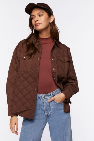 Chaqueta Acolchada Forever 21 Acolchado Dolphin Hem Shacket Mujer Chocolate | yyB3MkrtUKC