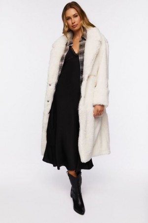 Chaqueta Acolchada Forever 21 Acolchado Faux Shearling Duster Coat Mujer Creme | sUfLuoOj7mT