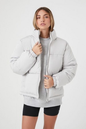 Chaqueta Acolchada Forever 21 Acolchado Puffer Mujer Plateadas | emXhnodG3fm