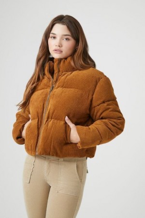 Chaqueta Acolchada Forever 21 Corduroy Acolchado Puffer Mujer Marrones | XJ9mLAnweBE