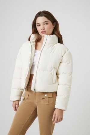 Chaqueta Acolchada Forever 21 Corduroy Acolchado Puffer Mujer Blancas | 9TJX0uw169M