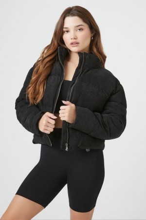 Chaqueta Acolchada Forever 21 Corduroy Acolchado Puffer Mujer Negras | Xg3k2iLSmEg