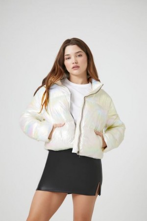 Chaqueta Acolchada Forever 21 Iridescent Acolchado Puffer Mujer Blancas Multicolor | tDMLTji0kC2