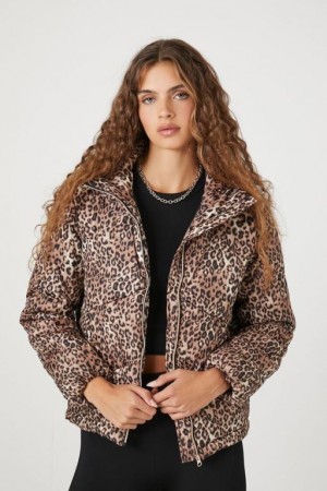 Chaqueta Acolchada Forever 21 Leopard Print Acolchado Puffer Mujer Marrones Multicolor | mOqMKVCqT1m