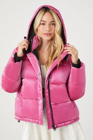 Chaqueta Acolchada Forever 21 Metallic Acolchado Puffer Mujer Fucsia | rxoY611tWVP