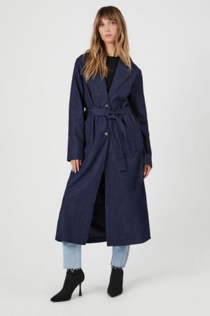 Chaquetas De Mezclilla Forever 21 Belted Denim Trench Coat Mujer Azules Oscuro | dvcS0bJTtbF