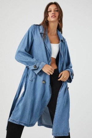 Chaquetas De Mezclilla Forever 21 Belted Denim Trench Coat Mujer Azules | UxZLvNGSjWi