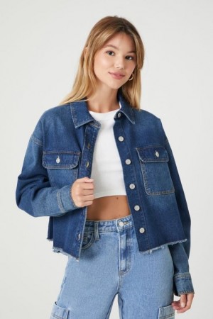 Chaquetas De Mezclilla Forever 21 Cropped Denim Mujer Azules Oscuro | ybCq9U1yYH2