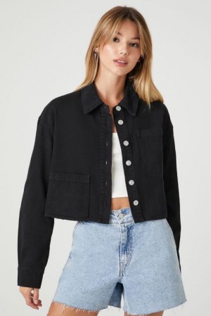 Chaquetas De Mezclilla Forever 21 Cropped Denim Trucker Mujer Negras | PhGGMQ8Fuvy