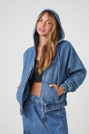 Chaquetas De Mezclilla Forever 21 Denim Hooded Mujer Azules | PRNhU7xEuBt