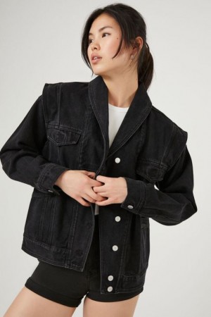 Chaquetas De Mezclilla Forever 21 Denim Shawl Collar Trucker Mujer Negras | ls6c1ABu4Vl