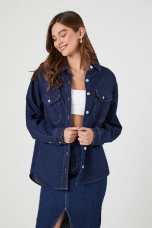 Chaquetas De Mezclilla Forever 21 Dolphin Hem Denim Mujer Azules Oscuro | WAJpD4clUjl