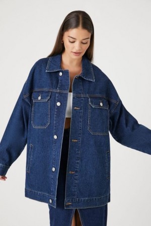 Chaquetas De Mezclilla Forever 21 Oversized Denim Trucker Mujer Azules Oscuro | NmrjS4IAfHz