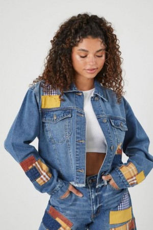 Chaquetas De Mezclilla Forever 21 Plaid Patch Denim Trucker Mujer Azules | LEyRKy8Ub5J