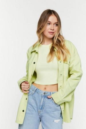 Chaquetas De Mezclilla Forever 21 Recycled Cotton Denim Shacket Mujer Verde Claro | 8UDSZYO31FL