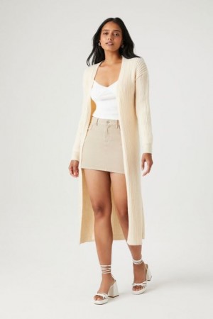 Cárdigan Forever 21 Acanalado Longline Mujer Creme | rWOtB8lEpiY