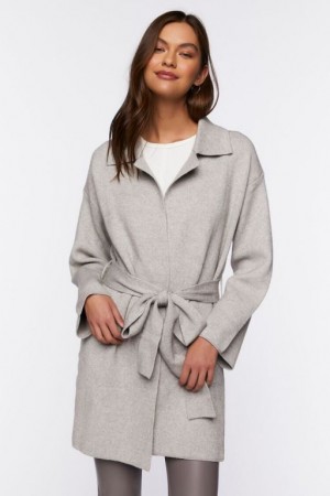 Cárdigan Forever 21 Belted Duster Mujer Gris | Y5EVFwjrWEF